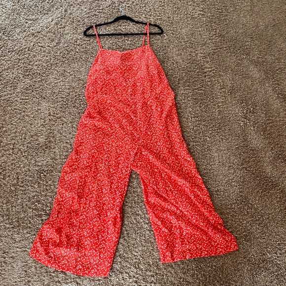 wild fable Pants - Orange red floral jumpsuit with pockets